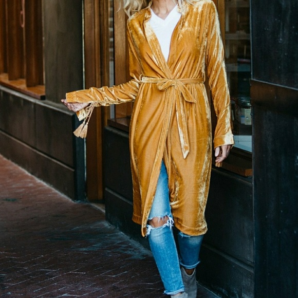 ❣Mustard Tassel-Sleeve Velvet Duster❣ - Picture 2 of 6